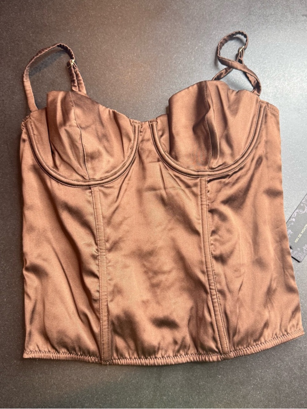 NWT Kiki de Montparnasse Tous Les Jours Silk Bustier Brown Corset Top Size S